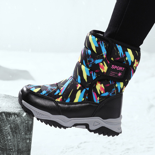 Children's and Boys' Warm Fleece Waterproof Cotton Boots with Thick Padding for Snow and Skiing