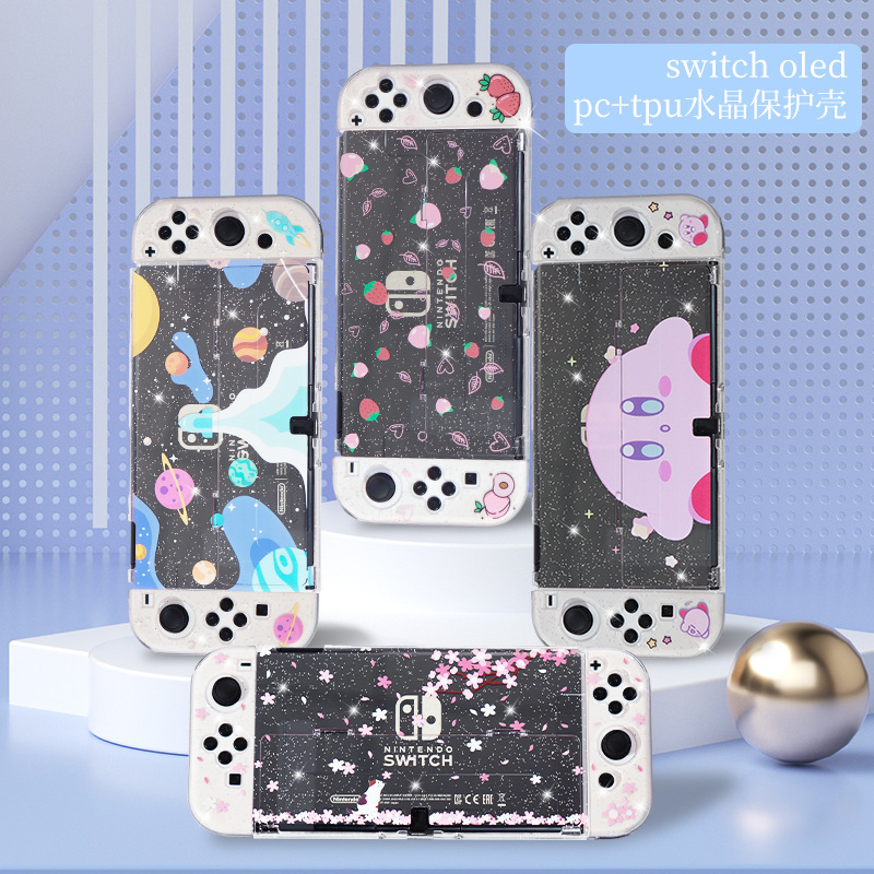 Ajitomo Switcholed Protective Case Crystal Soft Cover Hard Shell Pc+Tpu Silicone Protective Case with Kirby Pattern