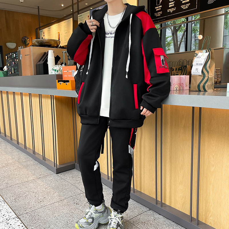 Fuente de fabricantes de trajes casuales para hombres con logotipo de primavera y otoño Cardigan chaqueta con capuz pantalones deportivos de dos piezas