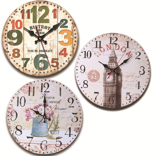 Origin Factory European Retro Wooden Clock, Fashion Creative Home Decor Silent Wall Clock
