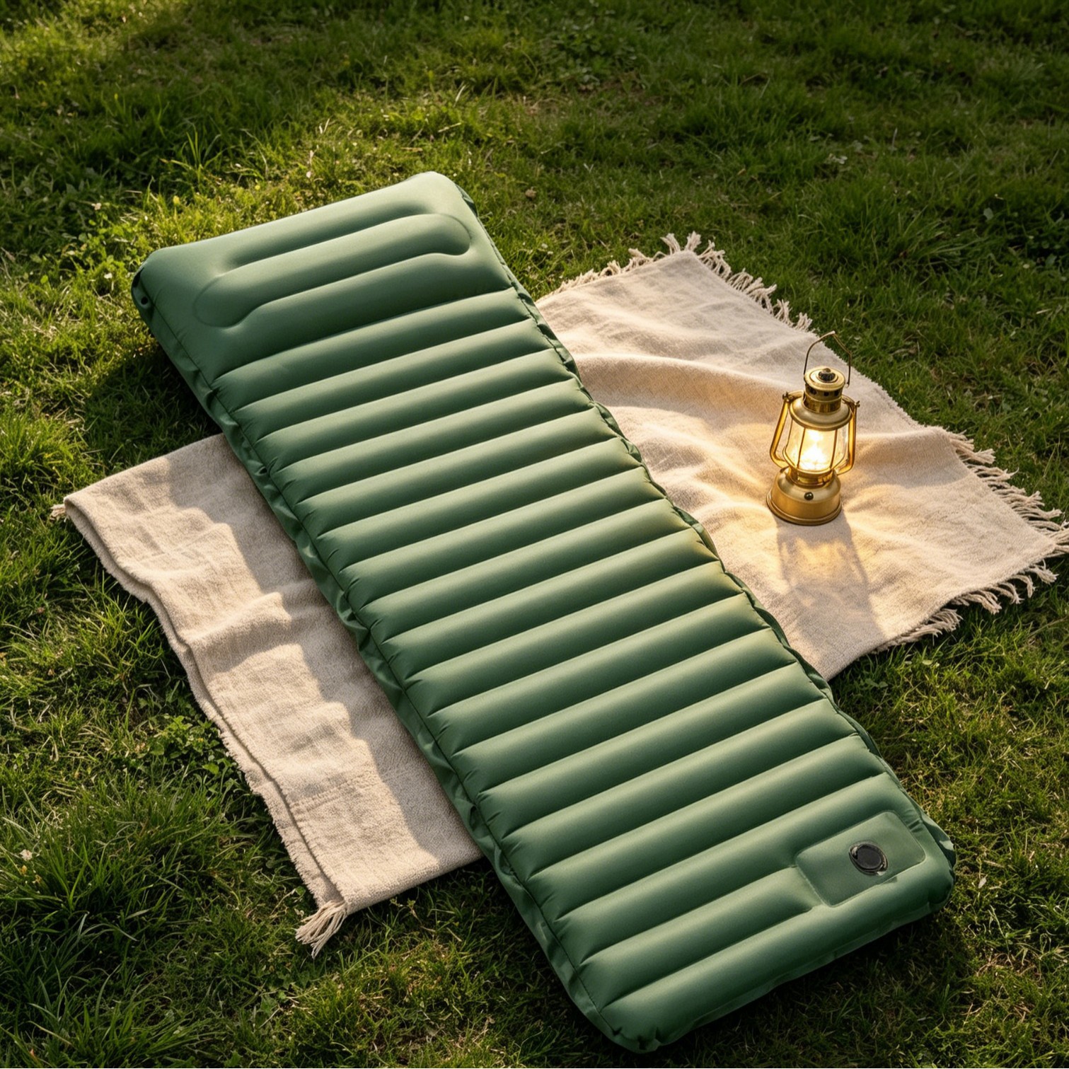 Colchoneta de camping de 10 cm de grosor, impermeable, plegable, colchón de aire inflable para exteriores, con almacenamiento, accionado con el pie.