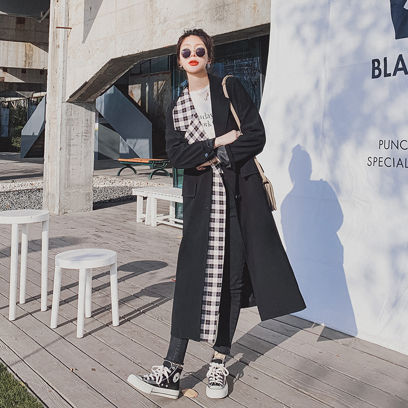 Plaid Stitching Trench Coat Image 5