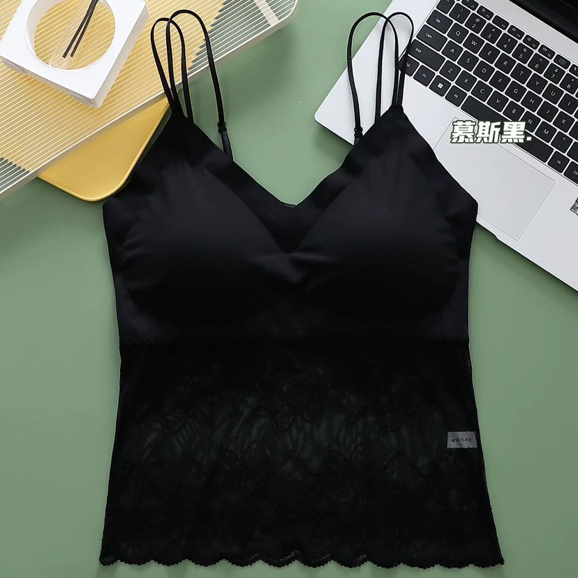 Bra top with cups, plus size seamless camisole, pretty back and adjustable straps