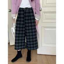 3th Morning 韩系慵懒风复古格纹高腰休闲阔腿八分裤ZY3484