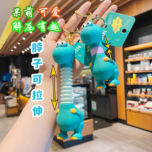 Creative Cartoon Doll Telescopic Neck Little Dinosaur Keychain Internet Celebrity Cute Unzipping Keychain Bag Pendant