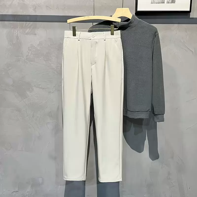 西装裤子男生春秋款百搭宽松直筒九分休闲裤春秋轻商务西裤男士潮