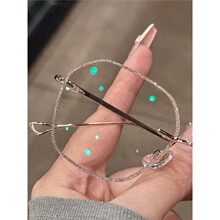 超轻纯钛切边无框眼镜女近视有度数可配素颜镶边眼睛满天星无边框