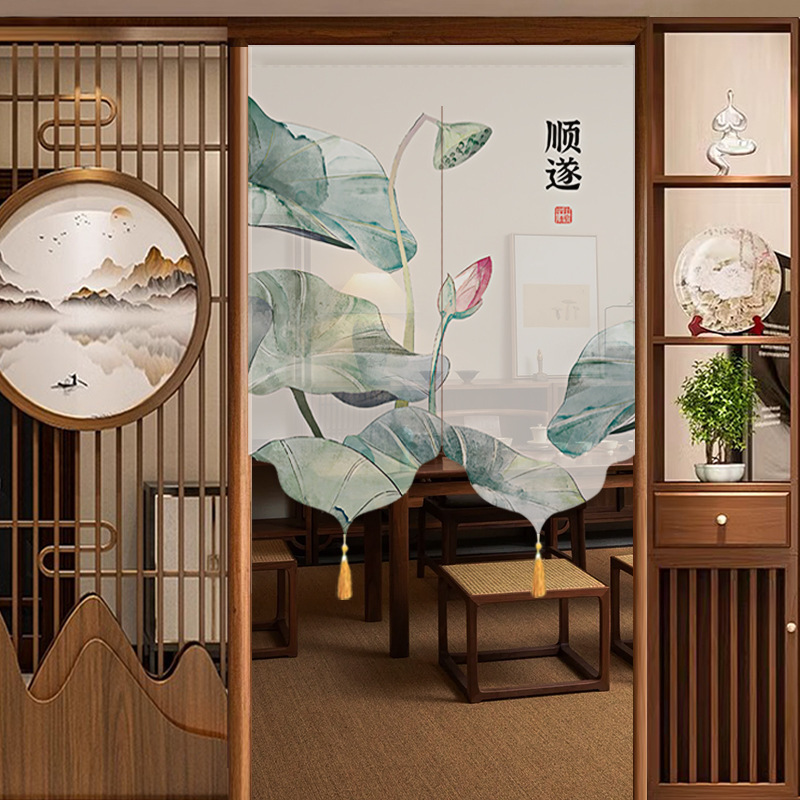 New Chinese Style Semi-Transparent Screen Toilet Feng Shui Door Curtain Partition Curtain Bedroom Entrance Tea Room Punch-Free