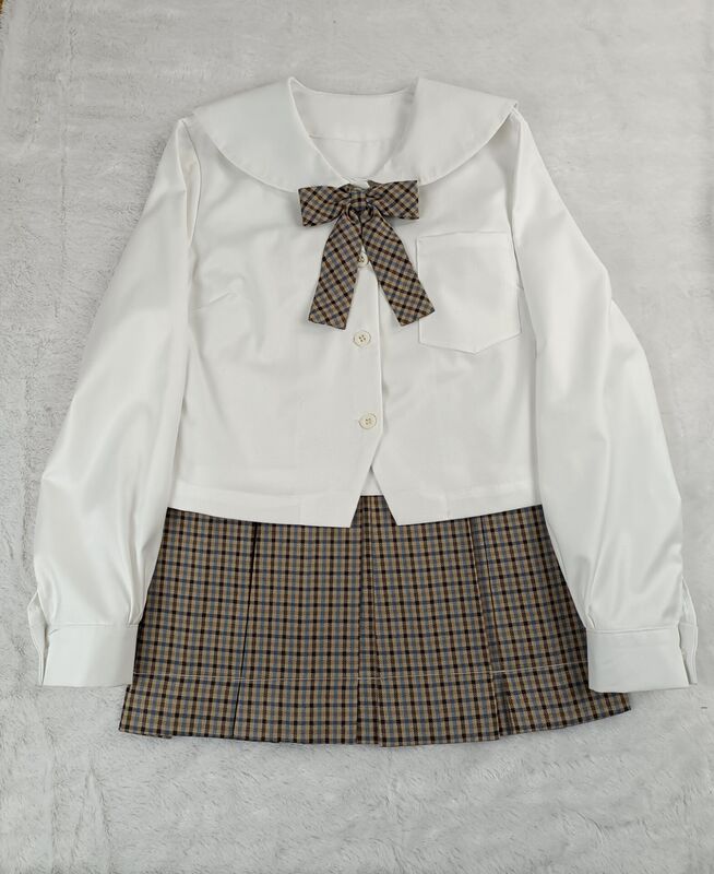 Brown blue lattice eight box pleat-small tea Brown same lattice Japanese Orthodox JK uniform lattice skirt skirt positioning line 2 length