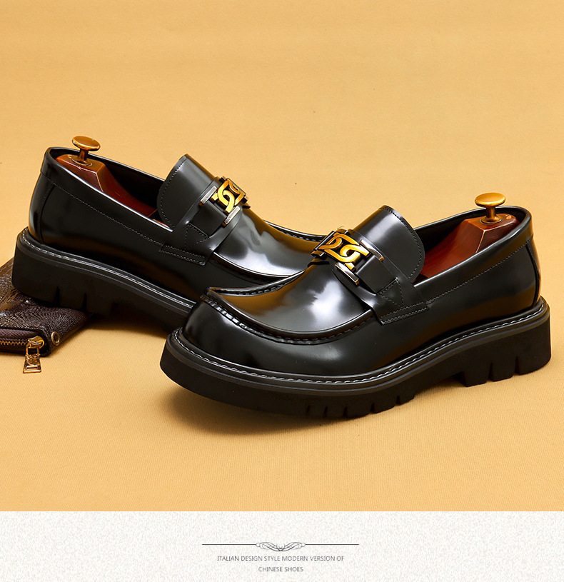 Foreign trade popular big toe leather shoes men's genuine leather glossy business casual fashion wide foot platform slip-on formal wear shoes_vogvips.com