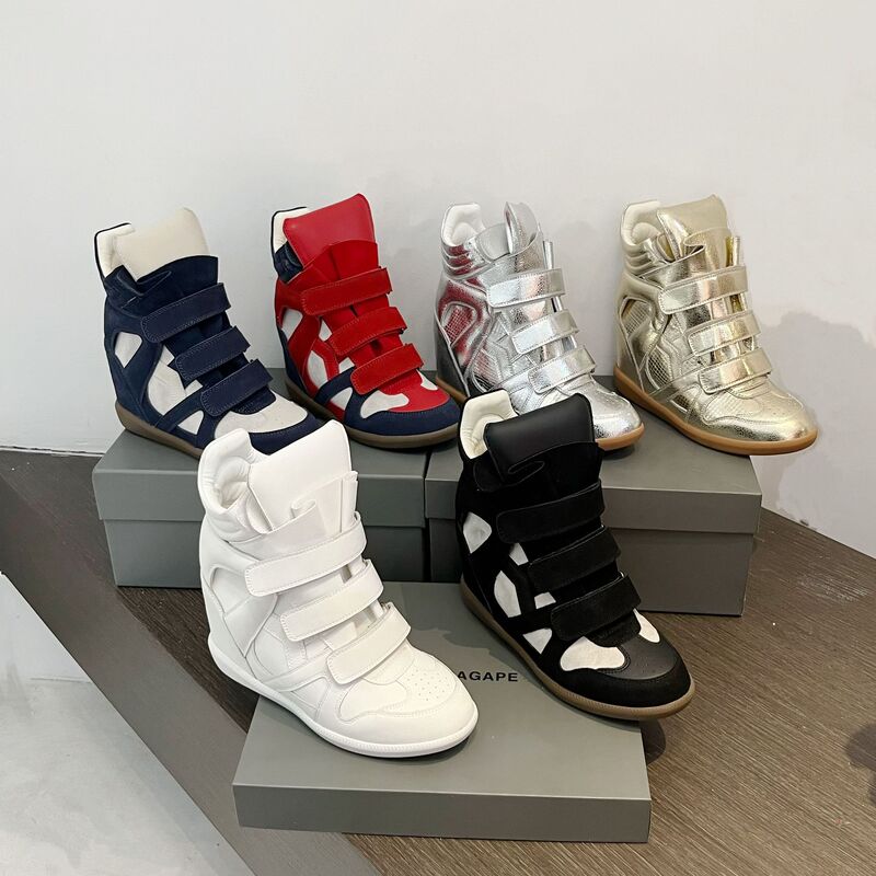 Spring 2026 New Style Thick-Soled Height-Increasing Casual Shoes with Velcro, High-Top Versatile Women's Color-Blocked Sneakers
