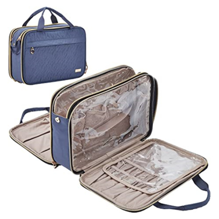 Toalettväska för resor, bärbar sminkorganisator, kosmetisk väska på stående fot, kosmetisk reseväska för toalettartiklar i resestorlek, Egeisk-blå, snygg_voghion.com