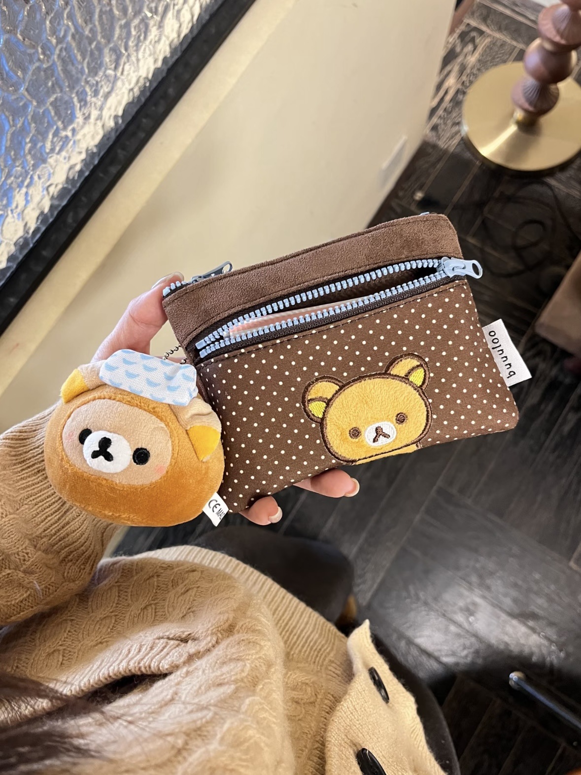 땡땡이 곰돌이 이중 카드 지갑