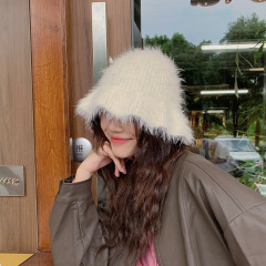 新款秋冬拉毛水桶帽保暖韓版仿貂毛毛絨帽子厚護耳盆帽針織毛線帽