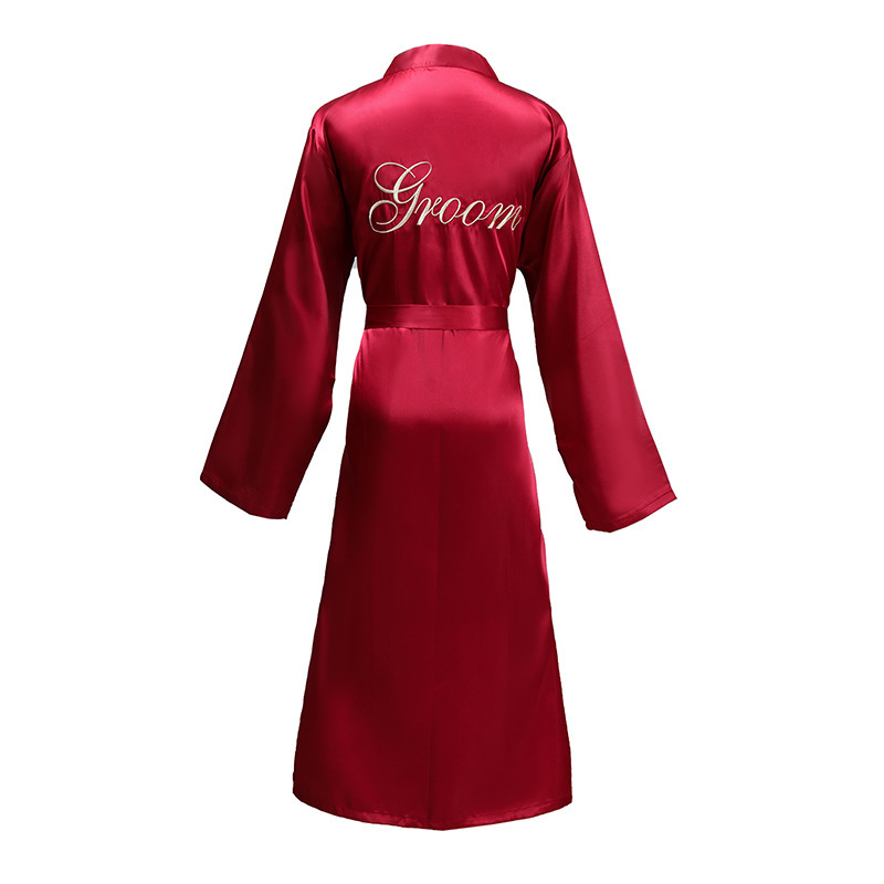 Amazon embroidery Groom Groom wedding morning gown plus size European size cross-border satin men's nightgown bathrobe