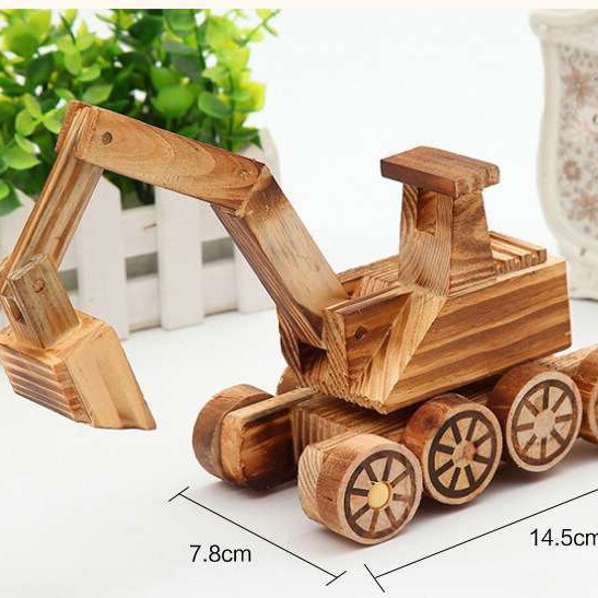 【木の車シリーズ】木のカラーの工事車の模型の木の車の型の子供のおもちゃの装飾の置物|undefined