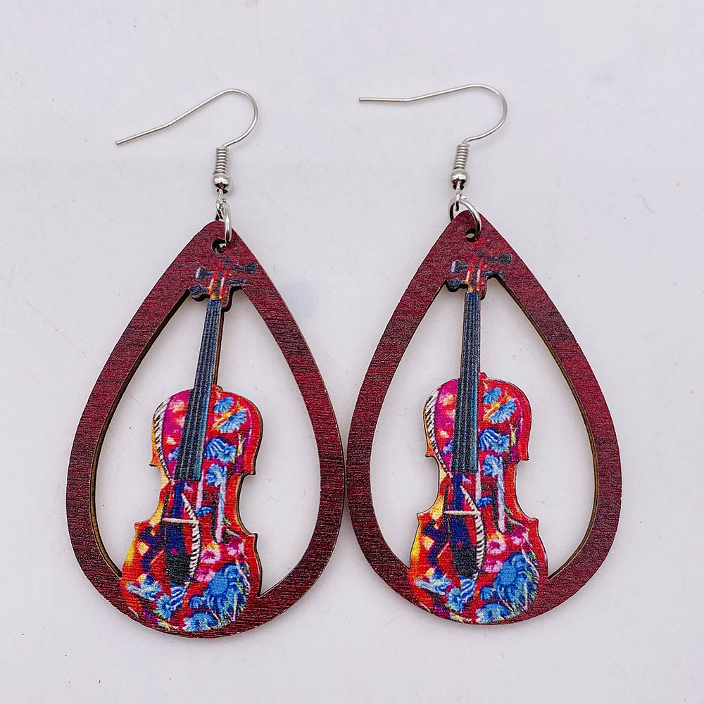 1 Par Moda Instrumento Musical Madera Gota De Agua Mujeres Pendientes De Gota display picture 8