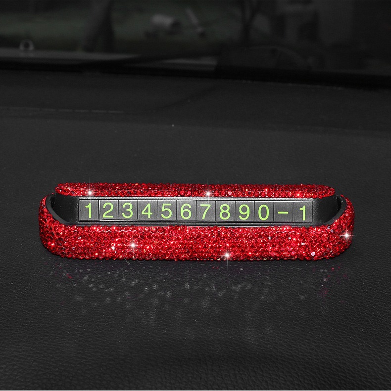 Car-Mounted Diamond-Encrusted Parking Sign, Personalized Creative Moving Car Number Plate for Women, Luxury Full-Diamond Temporary Parking Sign for Cars