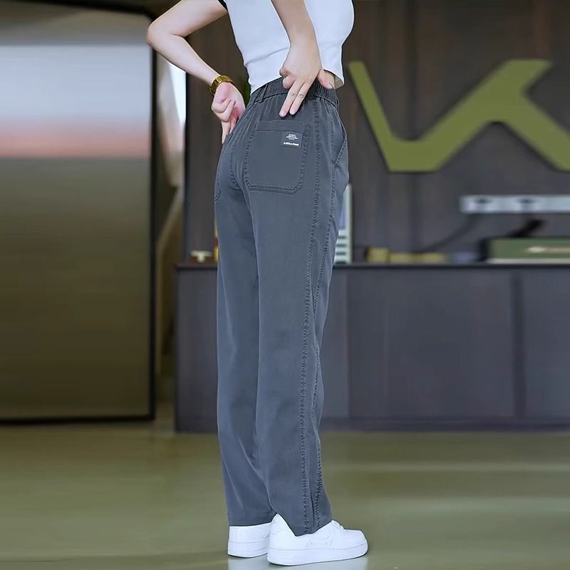 Men's Casual Pants Tencel Lyocell Spring and Summer Regular Loose Simple Straight Wear-Resistant Trendy Casual Trousers Genuine
