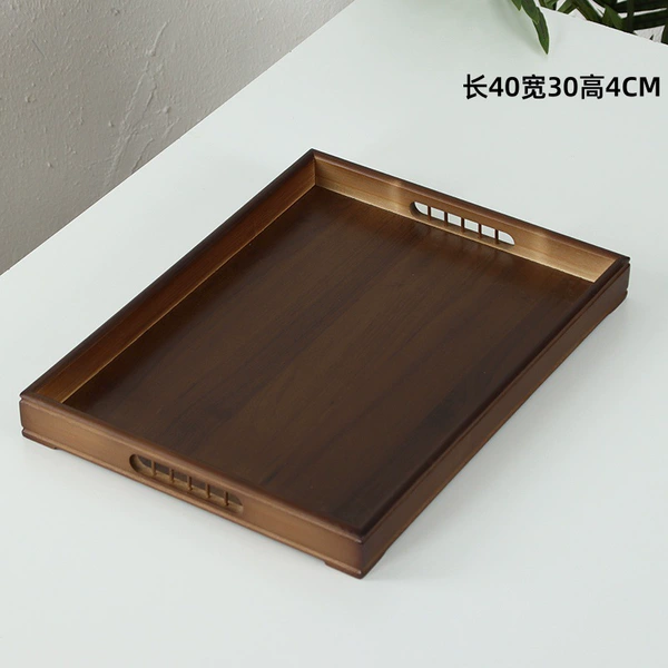 40*30*4 [Walnut color round rhyme handle tray large size]