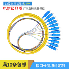 韧性好SC/UPC束状尾纤 12芯1.5米单芯单模光纤 耐弯折PVC光纤跳线