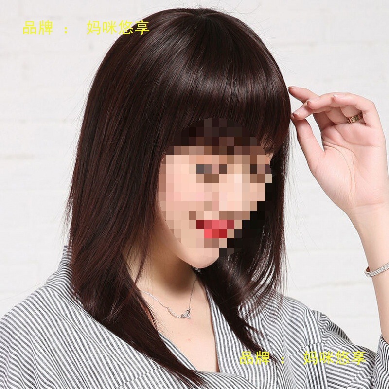 Wig for Women, Full Head Cover, Realistic Medium-Length Hair, Full Set of Long Straight Hair, for Middle-Aged and Elderly Ladies, Mom-Style Curly Bangs, Complete Set Wig for Women, Full Head Cover, Realistic Medium-Length Hair, Full Set of Long Straight Hair, for Middle-Aged and Elderly Ladies, Mom-Style Curly Bangs, Complete Set