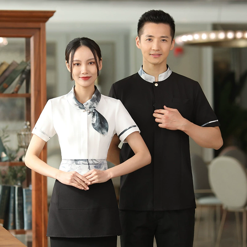Официант отеля Рабочая одежда Летняя китайская столовая с короткими рукавами Горячий горшок Отель Front-Office Чайный домик Одежда для персонала Высококачественная