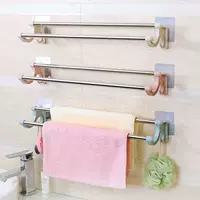 Stainless steel multi-purpose towel rack with hooks, no drilling, various sizes, durable design