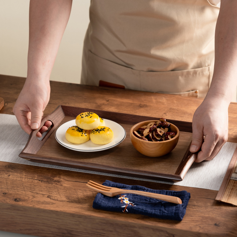 Bandeja de madera de estilo japonés oblicua interior de nogal, bandeja de bocadillos para el hogar, bandeja de madera, bandeja de comedor de madera portátil de alta calidad