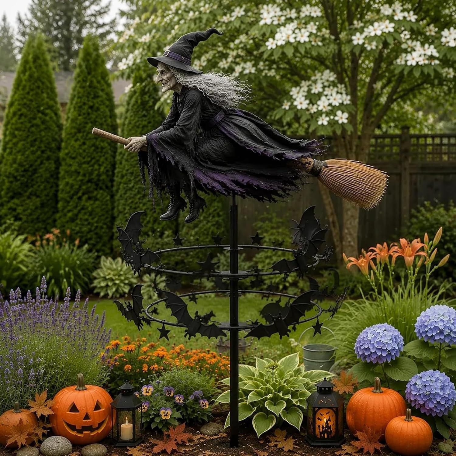 Molinillo de Viento de Bruja de Resina Sintética para Jardín y Patio