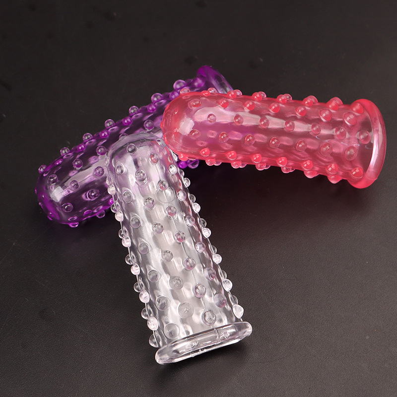 Textured TPE Finger Sleeves for Adults, Wolf Tooth Studded Design, Purple Single Pack — detail image 12