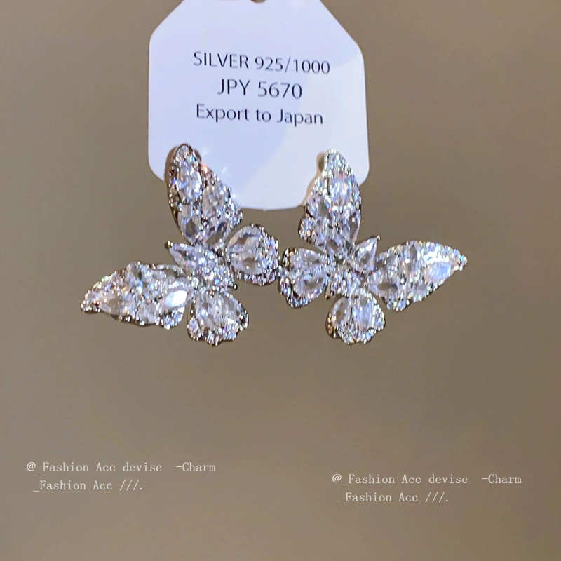 Earrings with zircon, bright catchy style