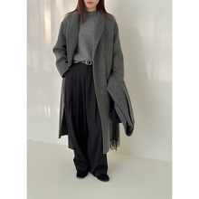 CLEAN长款腰带设计大衣女2025十三行冬季新款韩版双面呢外套38888