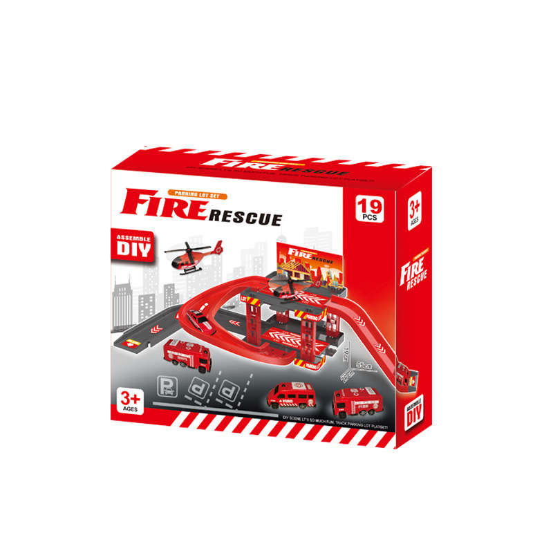Embalaje transfronterizo, estacionamiento para niños, juego de juguetes, rompecabezas para niños, vagones, policía, bomberos, serie militar