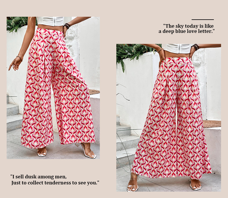 Red Printed Flared Wide-leg Pants_voghion.com