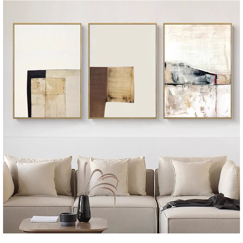 Cream style abstract living room hanging painting modern sofa background wall triple mural simple hotel corridor decorative painting