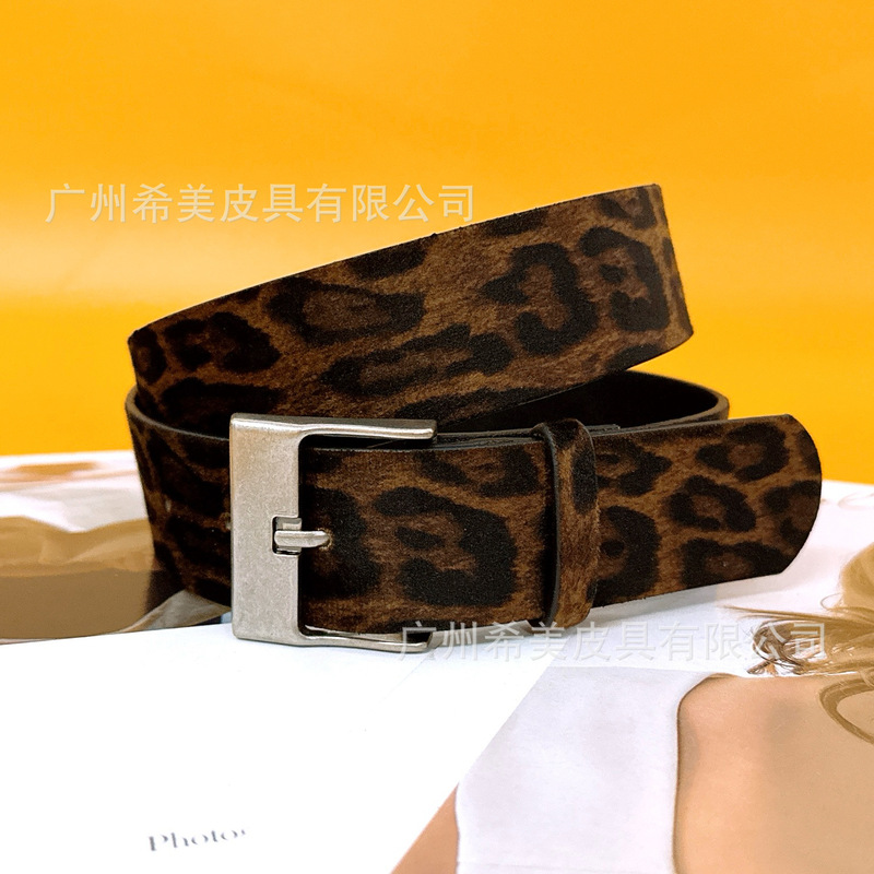 European and American Style Suede Leopard Print Belt Retro Pin Buckle Belt Women's Decorative Dress Jeans Jacket Waist Belt