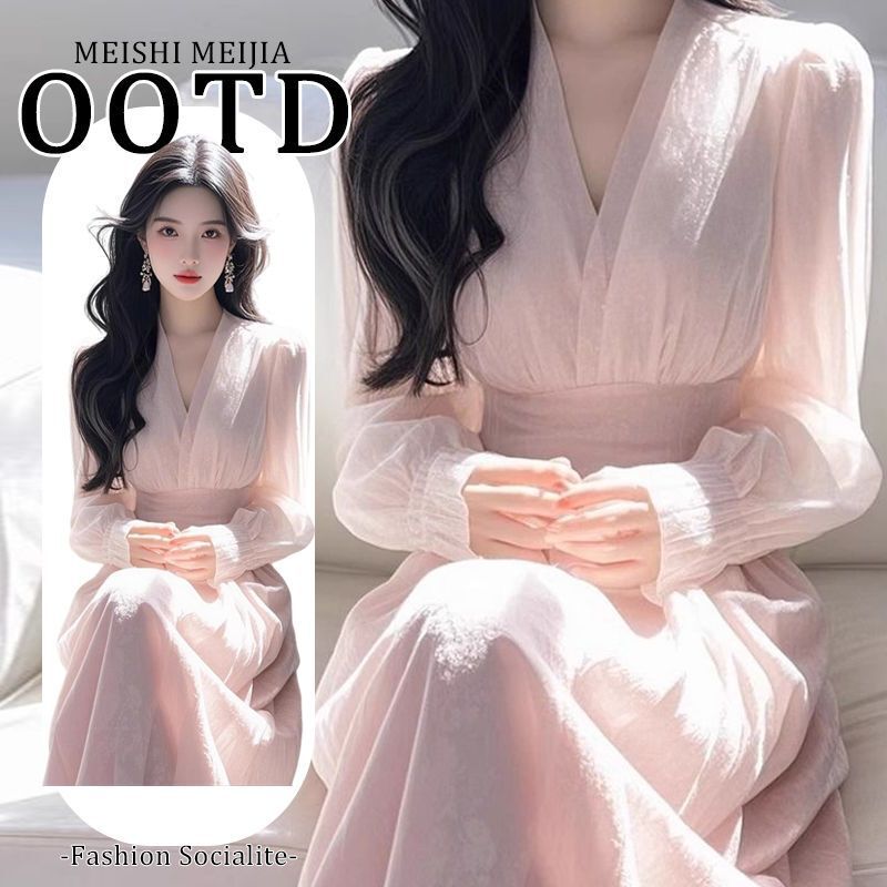 Summer 2025 French Style New Style High-end Refined dress Women's Fashionable Light Luxury V-neck Waisted Slim-fit Fairy Dress Summer 2025 French Style New Style High-end Refined dress Women's Fashionable Light Luxury V-neck Waisted Slim-fit Fairy Dress