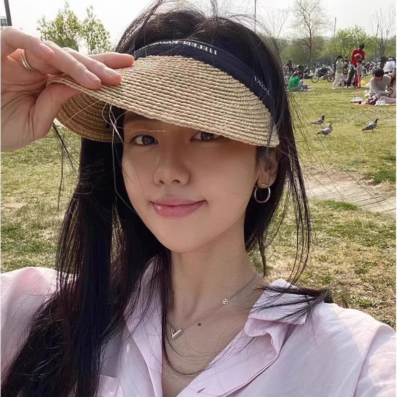Japanese straw woven summer beach sun hat solar-powered