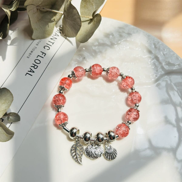 S056-Strawberry Red Shell Leaf Peaceful Buckle Bracelet #SZ467