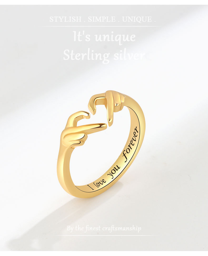 3g Weight 925 Sterling Silver Letter Gesture Heart Shape Rings 925 Sterling Silver Rings