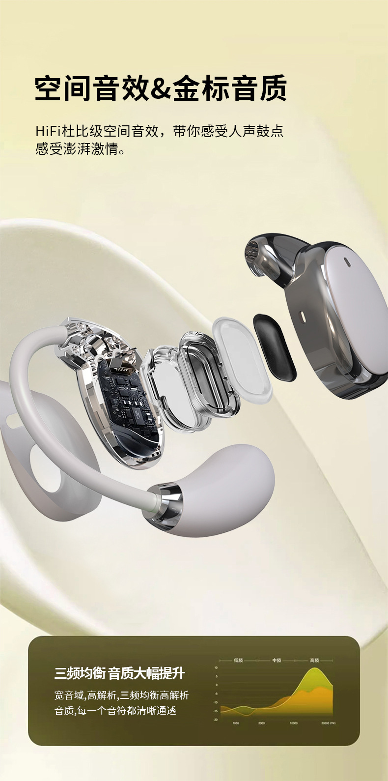 Wireless Bluetooth translation headphones, open-ear translator, noise-cancelling, multi-language translation, original factory for cross-border trade pic 8