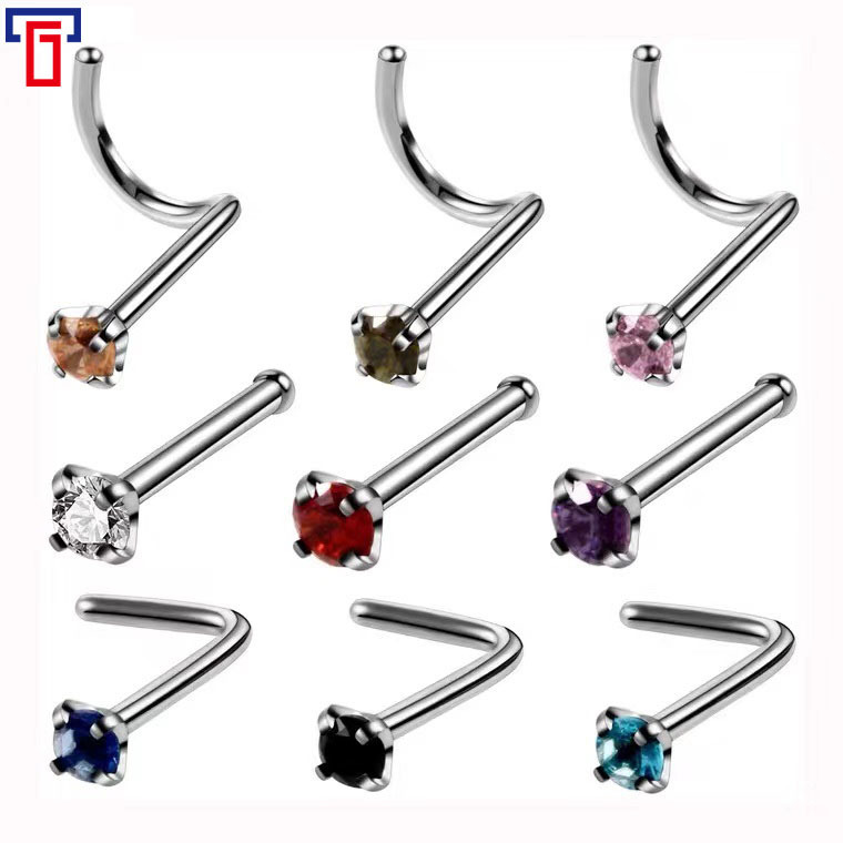 G23 Titanium Inlaid Zircon Nose Stud S L Rod Integrated Nose Piercing Jewelry 16G detail image 32