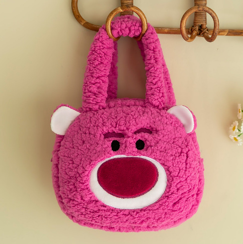 코튼 벨벳 스트로베리 베어 핸드백