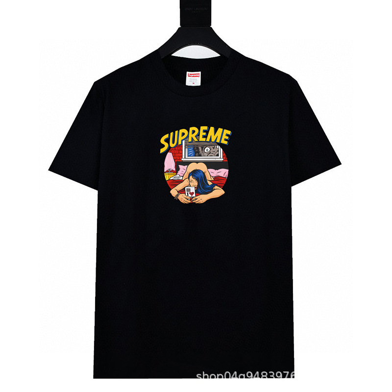 ヘビーウェイトクロスボーダー アメリカンファッション Supreme レタープリント Tシャツ BOX ラウンドネック 半袖 メンズ レディース ゆったり カジュアル Tシャツ 男女兼用|undefined
