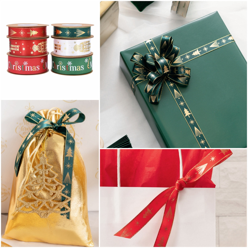 Nuevos productos Amazon Walnutman cintas estampadas letras de seda de árbol de Navidad caja de regalo de Navidad embalaje cinta forjada pequeño rollo