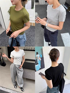 2026夏莱赛尔天丝圆领短袖T恤女简约休闲弹力修身百搭显瘦打底衫