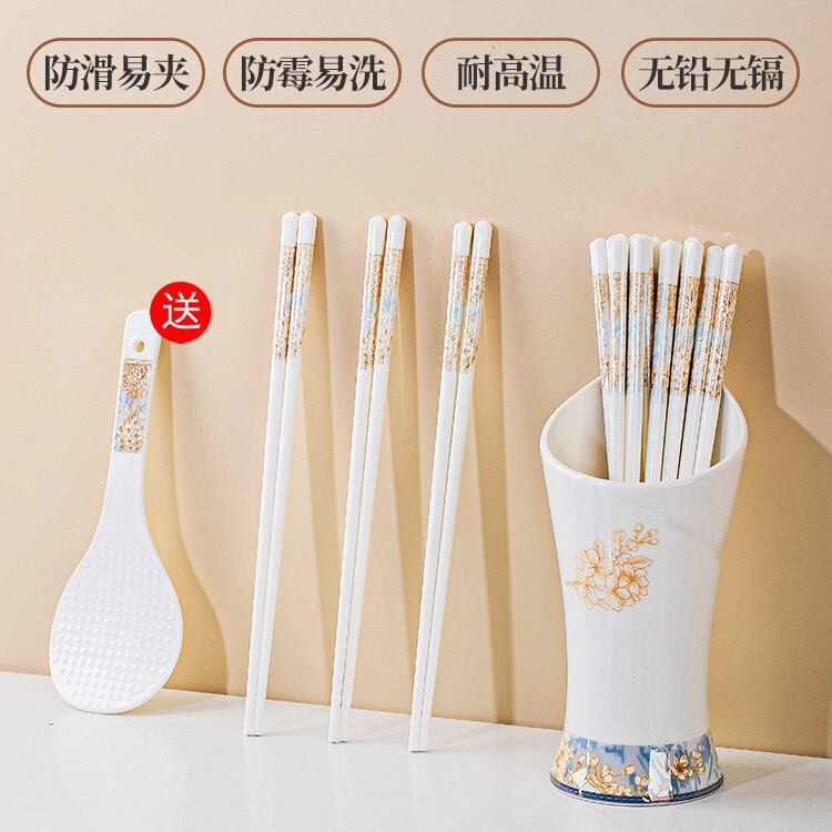 Jingdezhen Ceramic Chopsticks for Household Use, High-End, Antibacterial, Mildew-Proof, Accessible Luxury, High-End, Non-Slip, High Temperature Resistance, Healthy and Easy to Clean