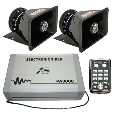 Car horn/tweeter and voice amplifier, electronic - pa3000p5-main-unit-black-square-speaker-set-12v