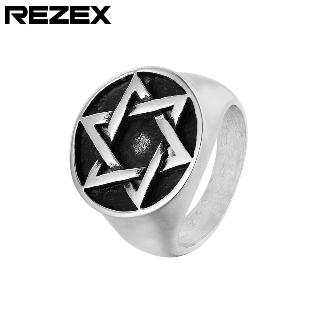R0390-NK06 外贸饰品批发 犹太六芒星戒指 男士个性复古钛钢戒指